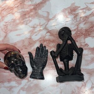 Black Skeleton and Skull Figurine Set